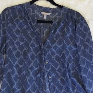 Gray blue polyester button down top.